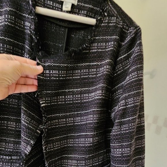 Adrienne Vittadini Fringed Tweed Open Front Crop Waist Jacket Blaze Size Large - Picture 3 of 9